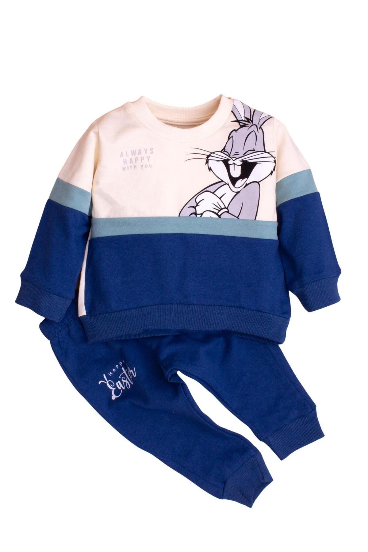 Pamuklu Bugs Bunny Baskılı Tatlı Unisex Bebek&çocuk 2'li Alt Üst Eşofman Takım